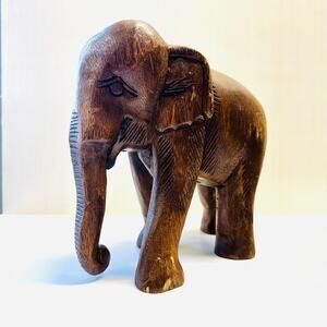 Vintage Wood Hand Carved Large Elephant Sculpture Figurine
